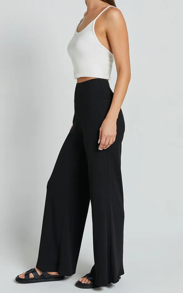 Showpo Sammie Pants 8211 Jersey High Waisted Wide Leg Pants In Black Women Pants