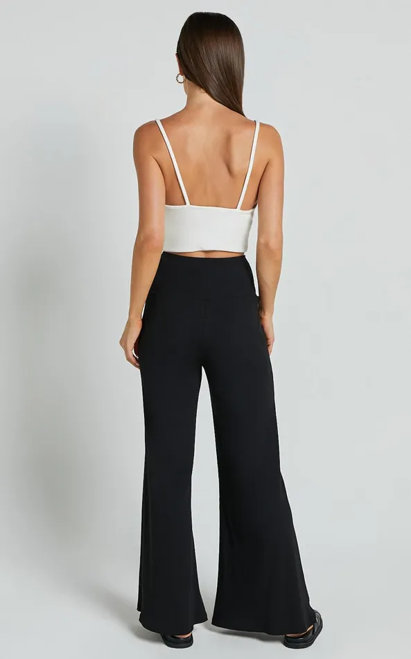 Showpo Sammie Pants 8211 Jersey High Waisted Wide Leg Pants In Black Women Pants