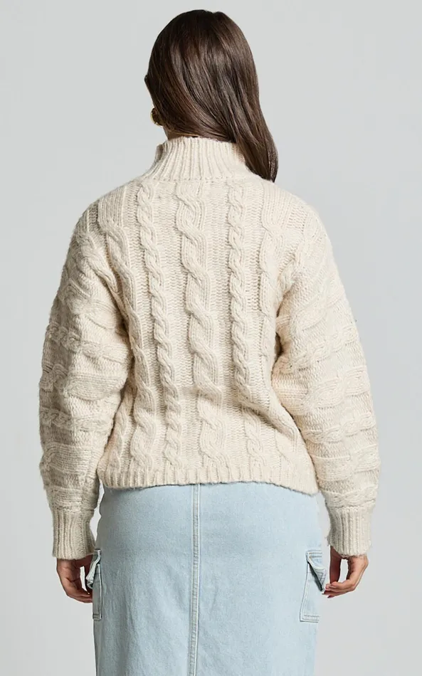 Showpo Santi Jumper 8211 Oversized Recycled Knitted High Neck Jumper In Beige Marl Women Knitwear