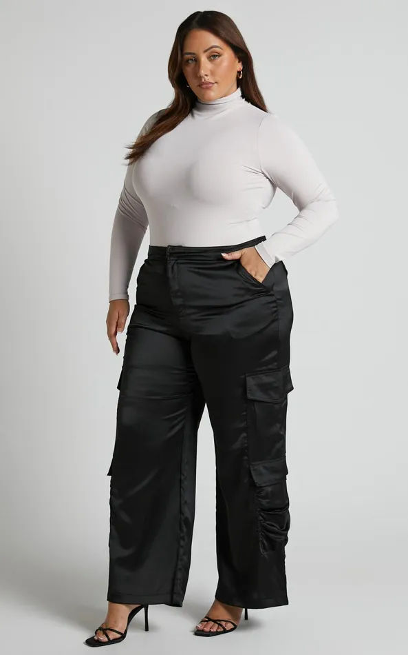 Showpo Saori Pants 8211 Mid Rise Satin Cargo Pants In Black Women Curve Clothes Showpo Saori Pants 8211 Mid Rise Satin Cargo Pants In Black Women Curve Clothes