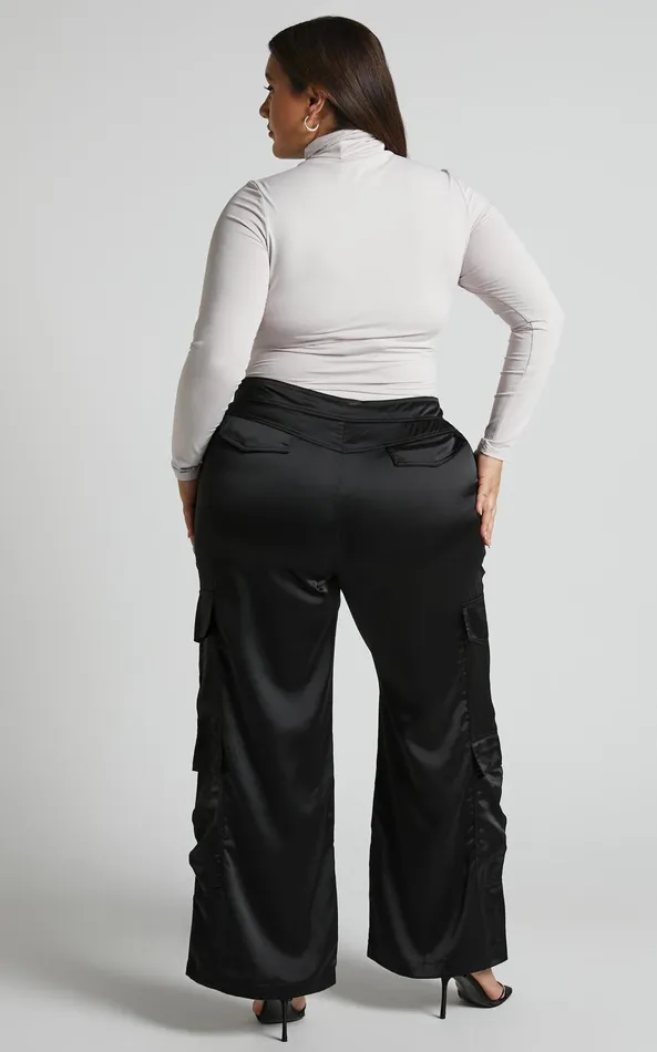 Showpo Saori Pants 8211 Mid Rise Satin Cargo Pants In Black Women Curve Clothes Showpo Saori Pants 8211 Mid Rise Satin Cargo Pants In Black Women Curve Clothes