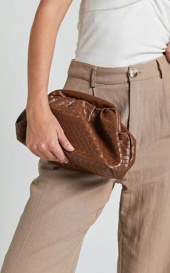 Showpo Sardinia Woven Clutch In Brown Women Bags
