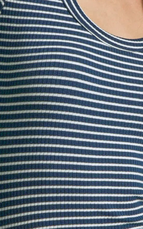 Showpo Savanna Bodysuit 8211 Long Sleeve Stripe Scoop Neck Bodysuit In Navy and White Stripe Women Basics