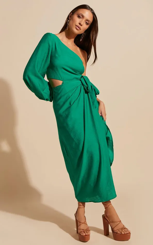 Showpo Savannah Midi Dress 8211 One Shoulder Long Sleeve Cut Out Wrap Skirt In Green Women Curve Clothes Showpo Savannah Midi Dress 8211 One Shoulder Long Sleeve Cut Out Wrap Skirt In Green Women Curve Clothes