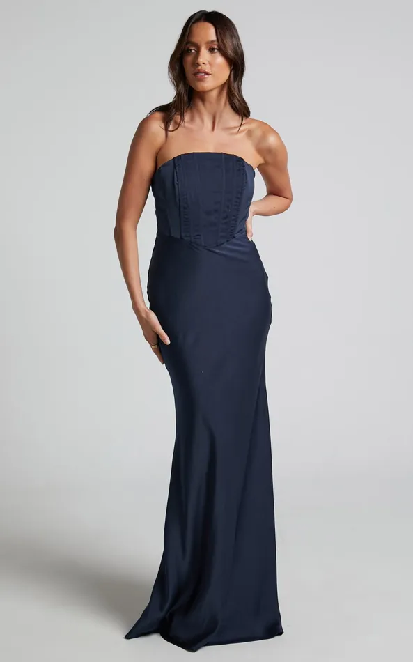 Showpo Scarlett Maxi Dress 8211 Strapless Corset Satin Dress In Navy Women Dresses Showpo Scarlett Maxi Dress 8211 Strapless Corset Satin Dress In Navy Women Dresses