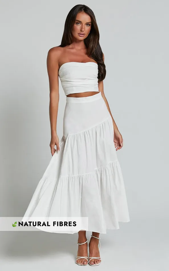 Showpo Schiffer Two Piece Set 8211 Strapless Top And Tiered Midi Skirt In White Women Dresses Showpo Schiffer Two Piece Set 8211 Strapless Top And Tiered Midi Skirt In White Women Dresses