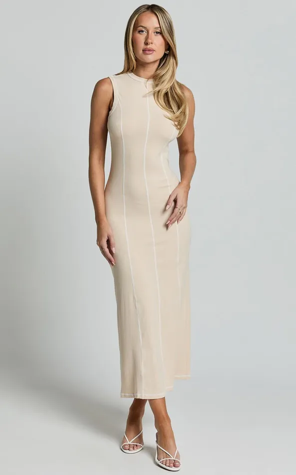Showpo Selena Midi Dress 8211 High Neck Sleeveless Slip Dress In Natural Women Dresses Showpo Selena Midi Dress 8211 High Neck Sleeveless Slip Dress In Natural Women Dresses