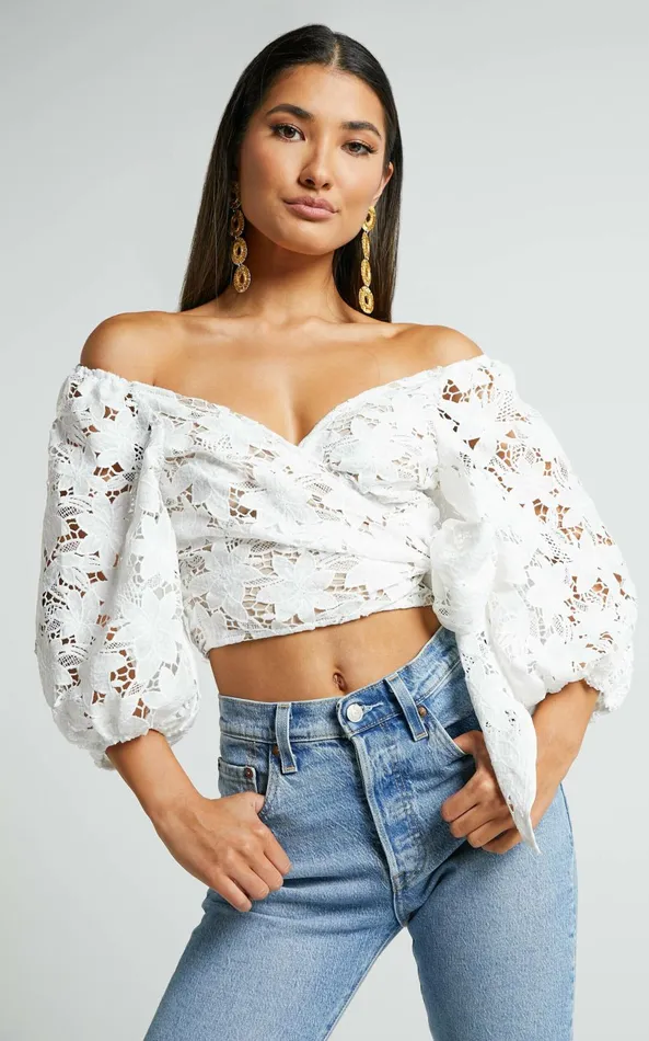 Showpo Serafina Top 8211 Short Puff Sleeve Wrap Tie Top In White Women Tops