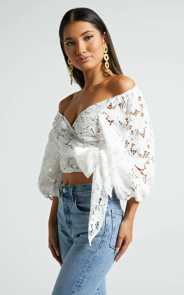 Showpo Serafina Top 8211 Short Puff Sleeve Wrap Tie Top In White Women Tops