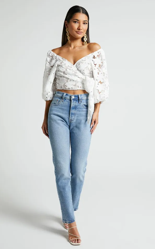 Showpo Serafina Top 8211 Short Puff Sleeve Wrap Tie Top In White Women Tops