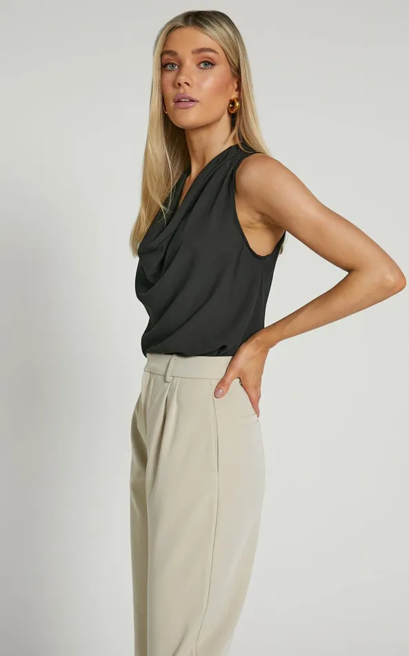 Showpo Serena Top 8211 Cowl Neck Sleeveless Top In Black Women Tops