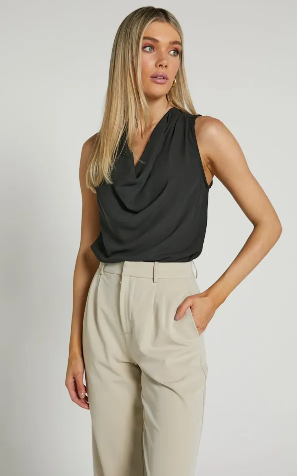 Showpo Serena Top 8211 Cowl Neck Sleeveless Top In Black Women Tops
