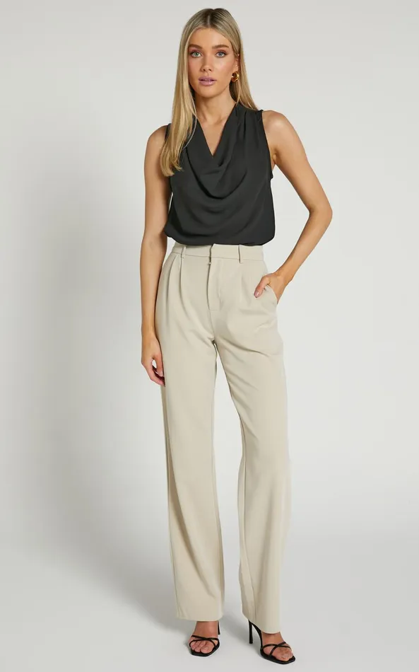 Showpo Serena Top 8211 Cowl Neck Sleeveless Top In Black Women Tops