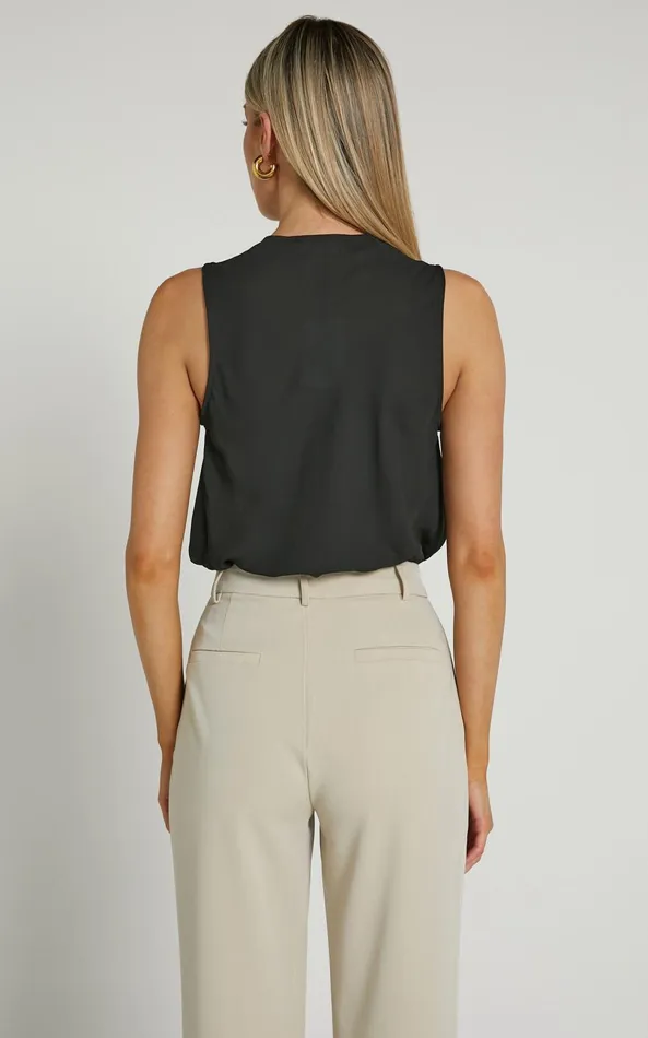 Showpo Serena Top 8211 Cowl Neck Sleeveless Top In Black Women Tops