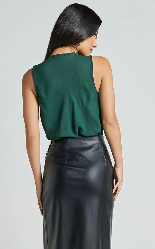 Showpo Serena Top 8211 Cowl Neck Sleeveless Top In Forest Green Women Curve Clothes