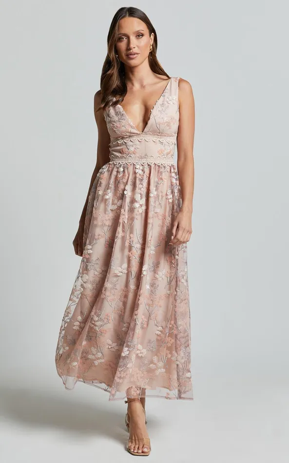 Showpo Seychelles Midi Dress 8211 Plunge Embroidery 3d Floral Lace Dress In Light Pink Women Dresses Showpo Seychelles Midi Dress 8211 Plunge Embroidery 3d Floral Lace Dress In Light Pink Women Dresses