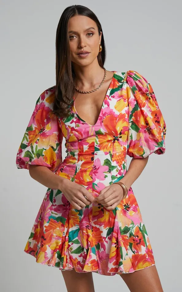 Showpo Shairah Mini Dress 8211 V Neck Puff Sleeve Flutter Hem Dress In In Bloom Women Dresses Showpo Shairah Mini Dress 8211 V Neck Puff Sleeve Flutter Hem Dress In In Bloom Women Dresses