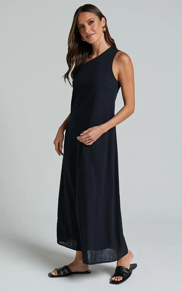 Showpo Shammae Midi Dress 8211 One Shoulder Sleeveless Dress In Black Women Dresses
