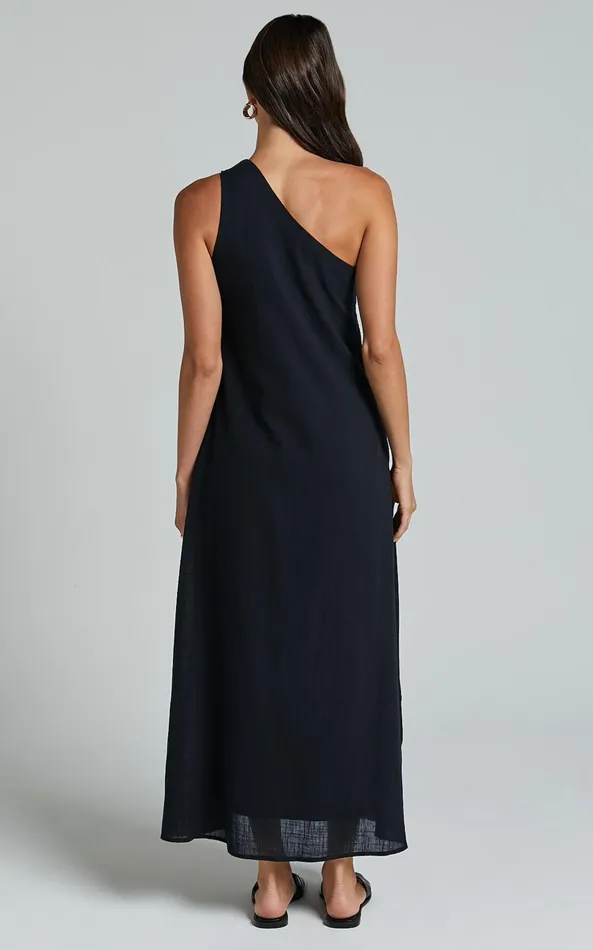 Showpo Shammae Midi Dress 8211 One Shoulder Sleeveless Dress In Black Women Dresses