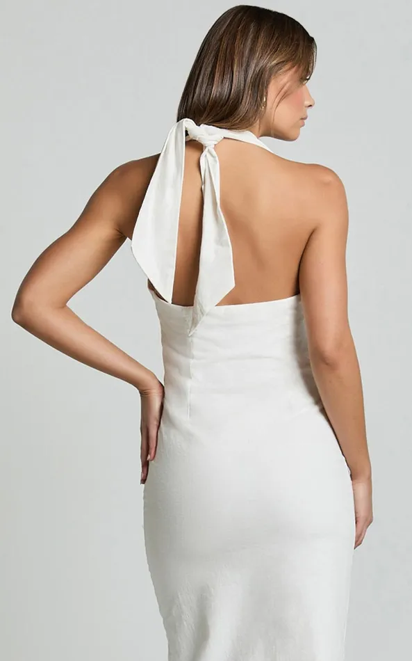 Showpo Shane Midi Dress 8211 Button Through Halter Slip Dress In White Women Dresses