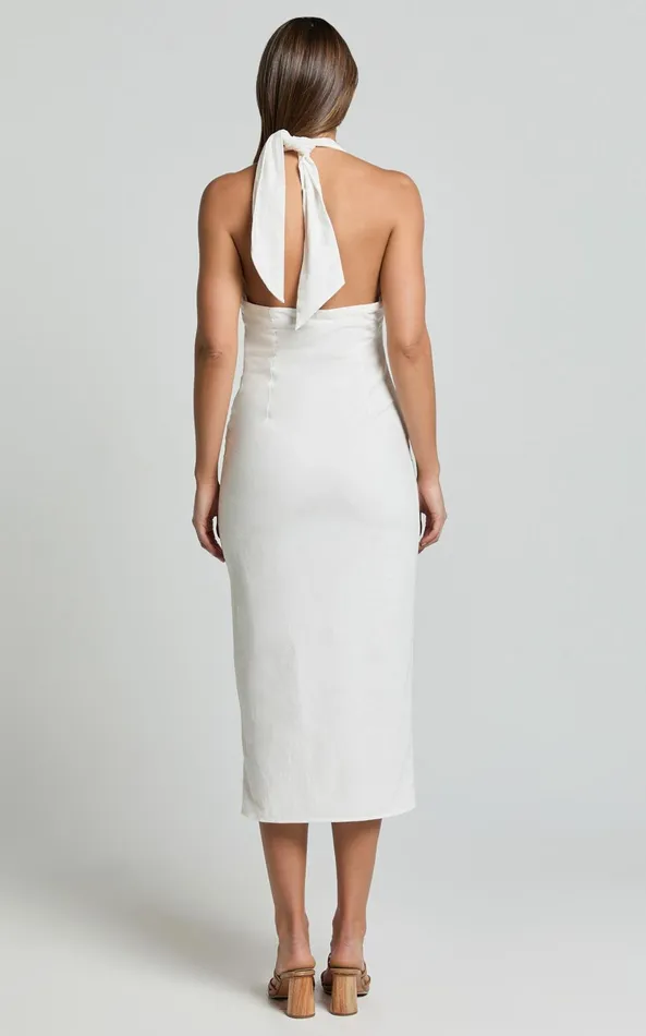 Showpo Shane Midi Dress 8211 Button Through Halter Slip Dress In White Women Dresses