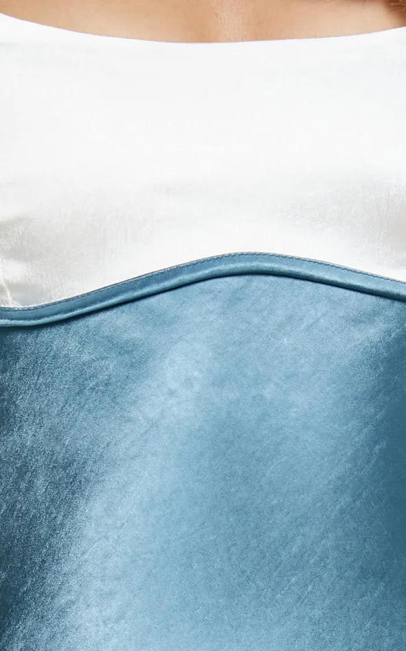 Showpo Shantelle Midi Dress 8211 Satin Slip Contrast Bust Dress In Steel Blue Women Dresses