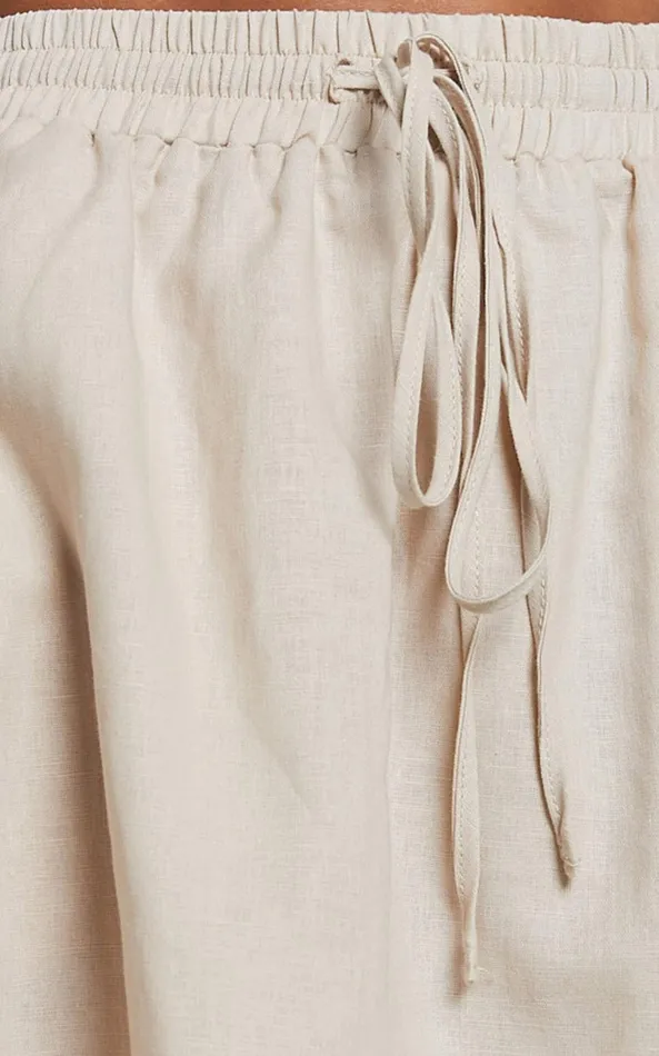 Showpo Sharai Mini Skirt 8211 Linen Look High Waisted Drawstring Skirt In Oatmeal Women Skirts