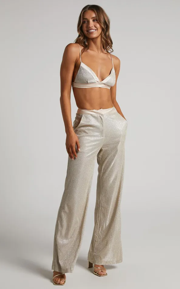 Showpo Sharleez Pants 8211 Glitter High Waisted Tailored Wide Leg Pants In Gold Women Pants