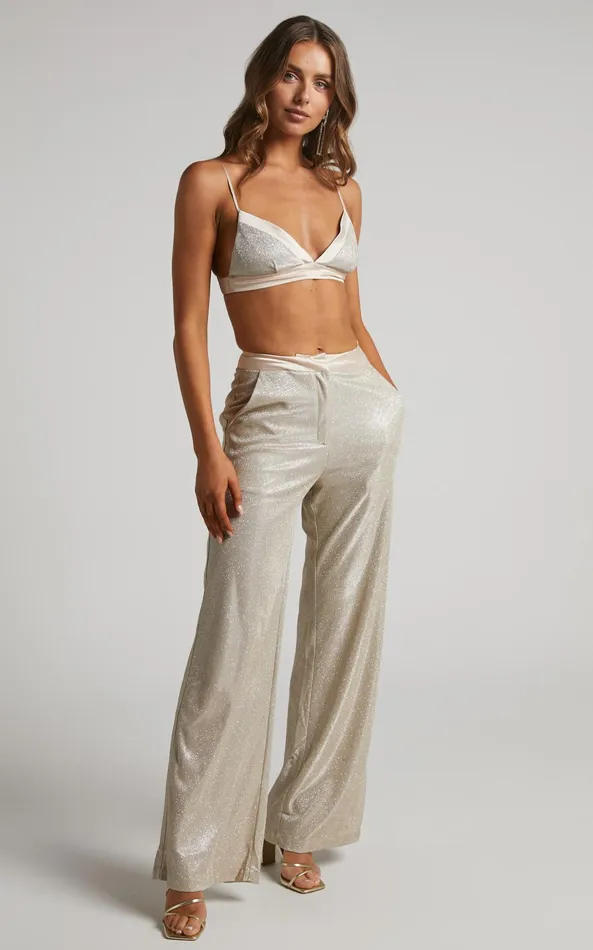 Showpo Sharleez Pants 8211 Glitter High Waisted Tailored Wide Leg Pants In Gold Women Pants