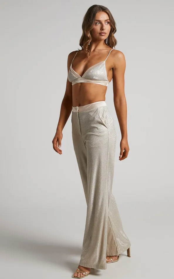 Showpo Sharleez Pants 8211 Glitter High Waisted Tailored Wide Leg Pants In Gold Women Pants