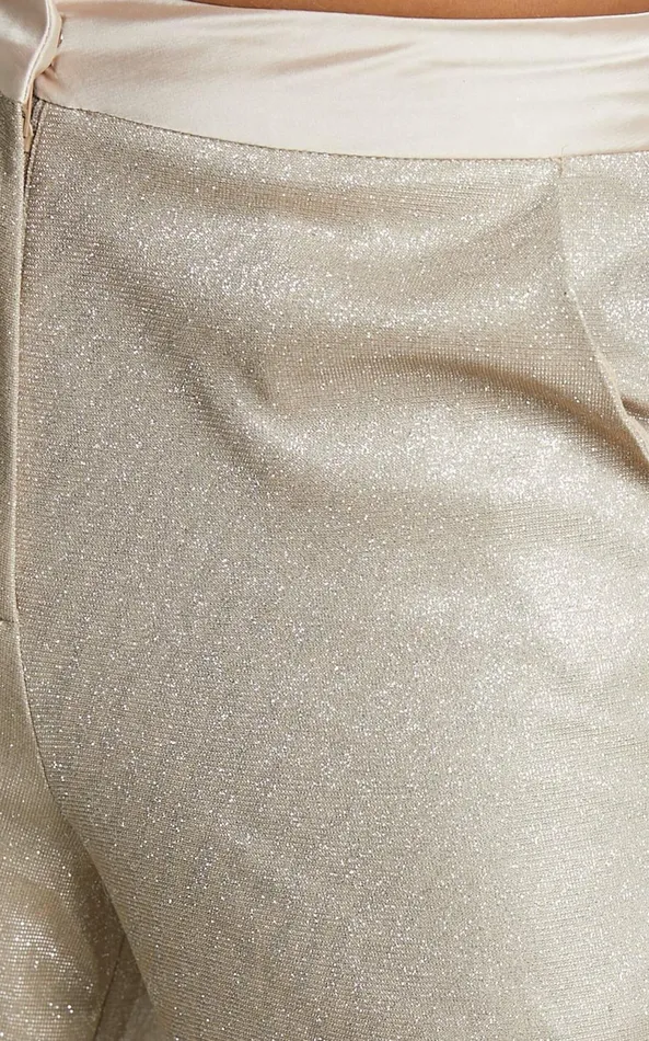 Showpo Sharleez Pants 8211 Glitter High Waisted Tailored Wide Leg Pants In Gold Women Pants