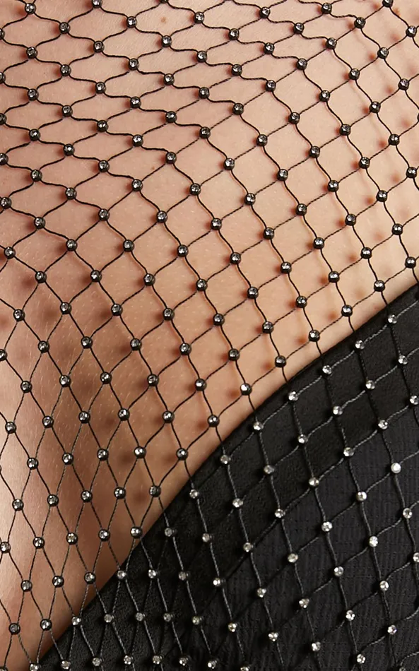 Showpo Sharlize Mini Dress 8211 Diamante Mesh Long Sleeve Dress In Black Women Dresses
