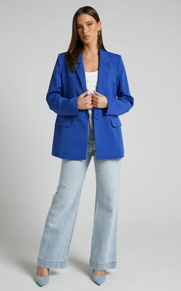 Showpo Sharmiel Blazer 8211 Plunge Neck Oversized Longline Blazer In Cobalt Blue Women Jackets and Coats