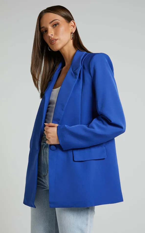 Showpo Sharmiel Blazer 8211 Plunge Neck Oversized Longline Blazer In Cobalt Blue Women Jackets and Coats