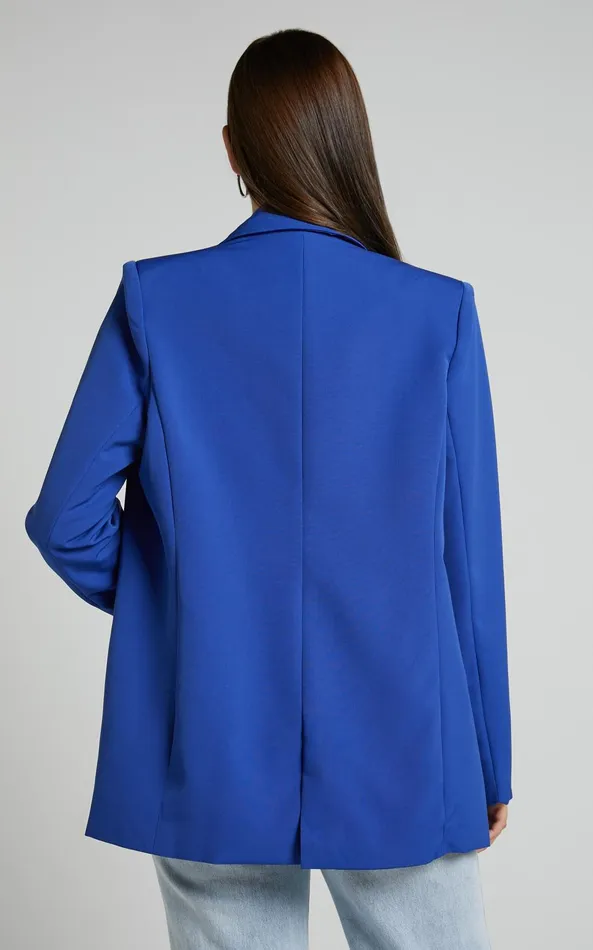 Showpo Sharmiel Blazer 8211 Plunge Neck Oversized Longline Blazer In Cobalt Blue Women Jackets and Coats