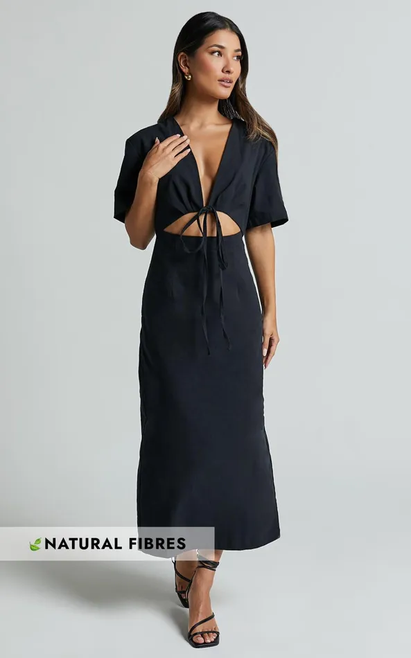 Showpo Sharon Midi Dress 8211 Plunge Neck Short Sleeve Front Cut Out Dress In Black Women Dresses Showpo Sharon Midi Dress 8211 Plunge Neck Short Sleeve Front Cut Out Dress In Black Women Dresses