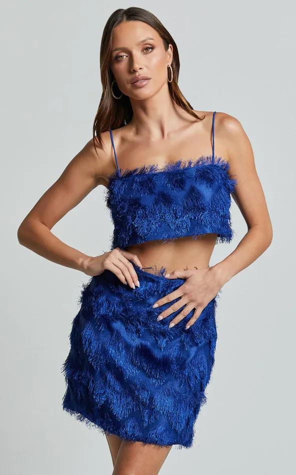 Showpo Shelby Top 8211 Strappy Fringe Crop Top In Cobalt Blue Women Tops
