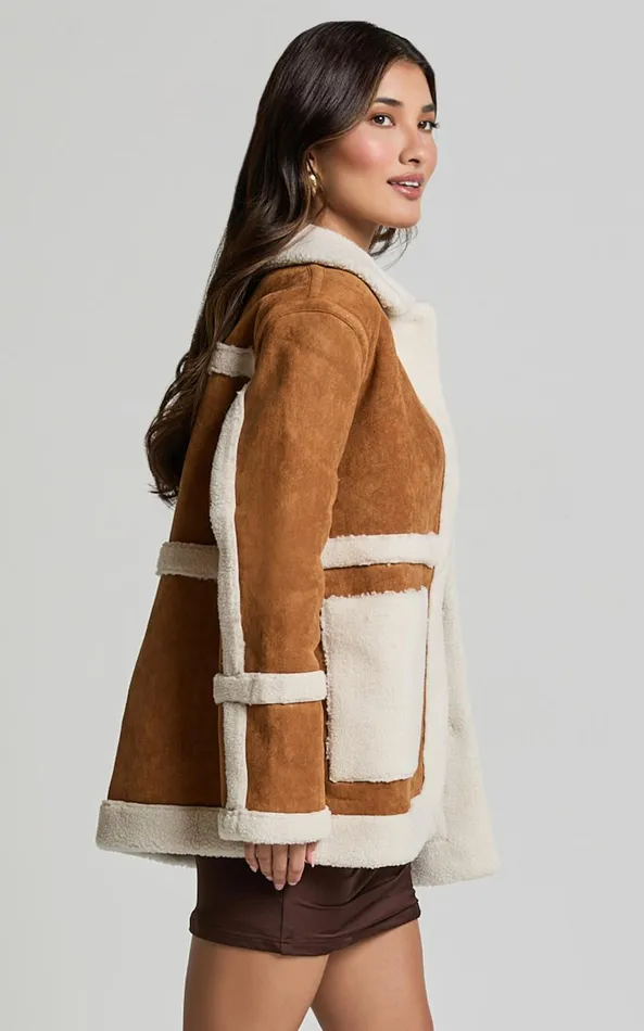 Showpo Shelley Coat 8211 Faux Shearling Aviator Coat In Brown Women Jackets and Coats