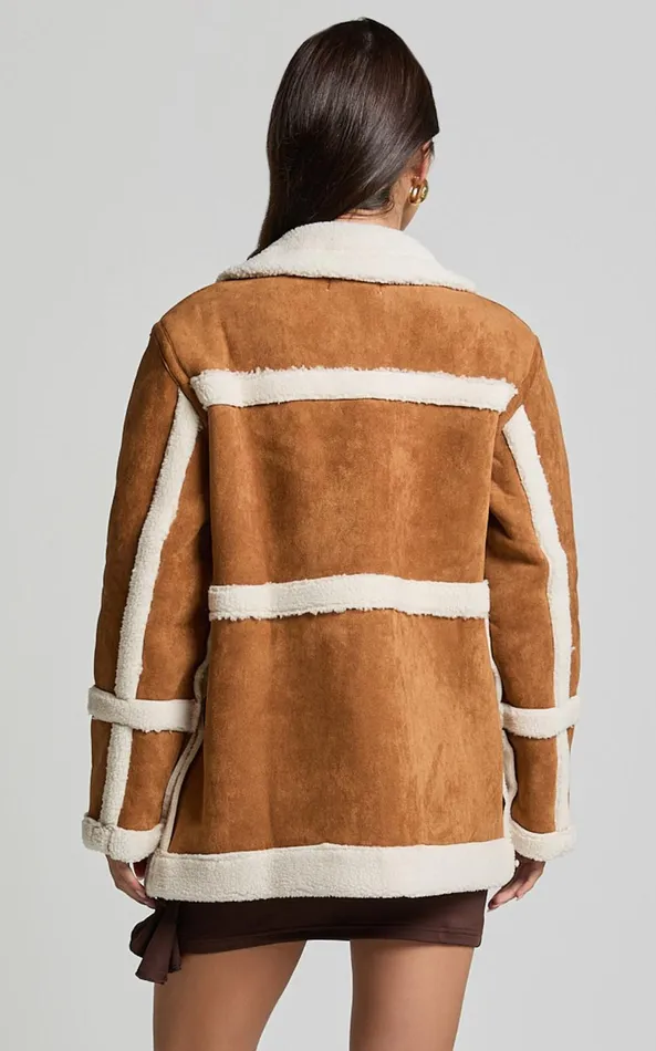 Showpo Shelley Coat 8211 Faux Shearling Aviator Coat In Brown Women Jackets and Coats