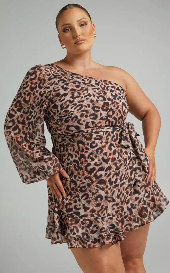 Showpo Sherlena Mini Dress 8211 One Shoulder Dress In Leopard Women Dresses
