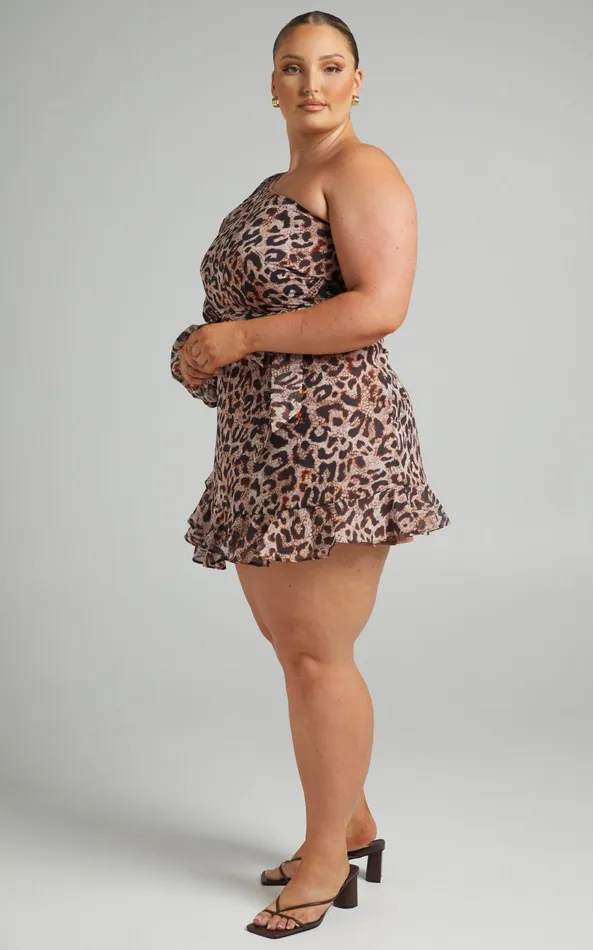 Showpo Sherlena Mini Dress 8211 One Shoulder Dress In Leopard Women Dresses
