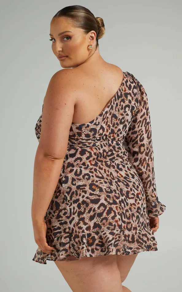 Showpo Sherlena Mini Dress 8211 One Shoulder Dress In Leopard Women Dresses