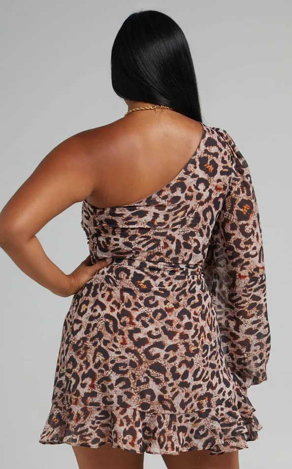 Showpo Sherlena Mini Dress 8211 One Shoulder Dress In Leopard Women Dresses