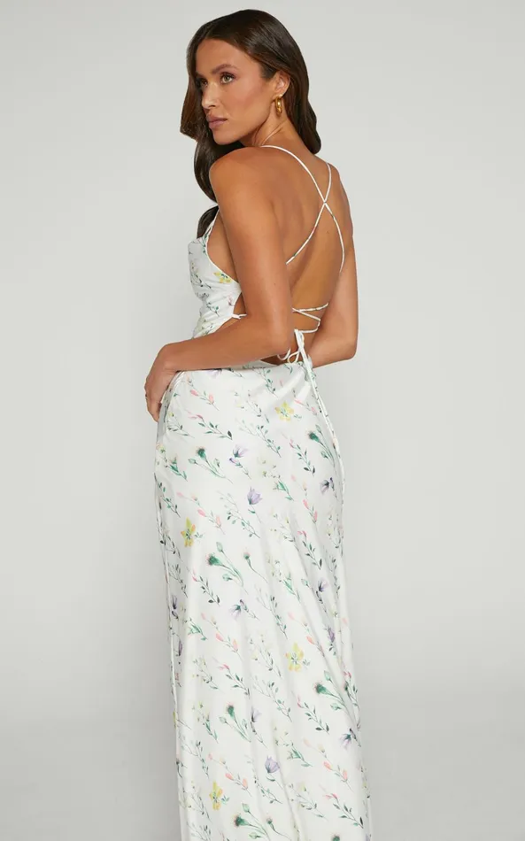 Showpo Shierina Midi Dress 8211 Sweetheart Neck Line Sleeveless Dress In White Floral Women Dresses