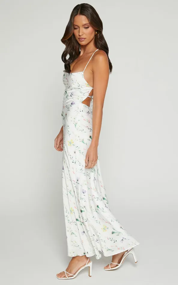 Showpo Shierina Midi Dress 8211 Sweetheart Neck Line Sleeveless Dress In White Floral Women Dresses