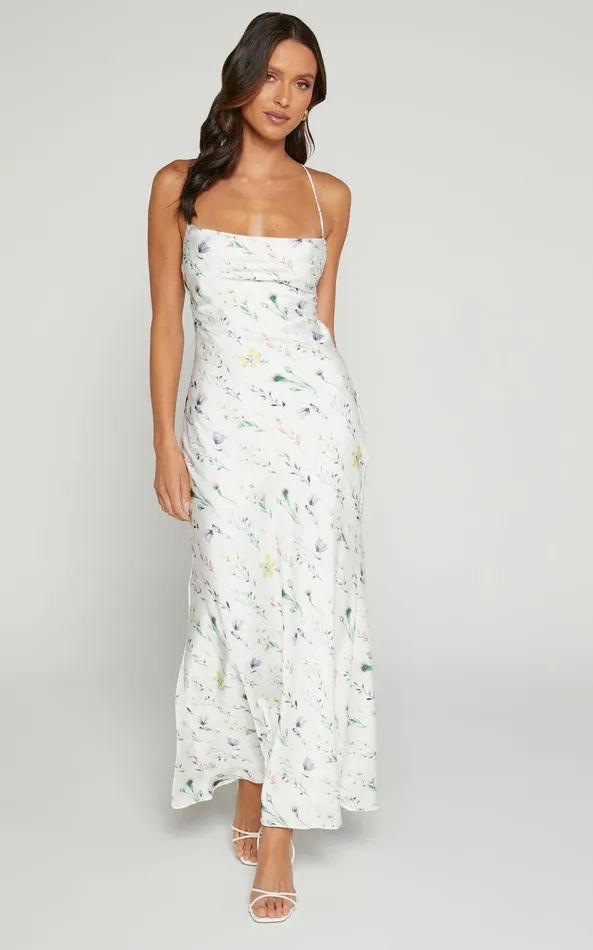 Showpo Shierina Midi Dress 8211 Sweetheart Neck Line Sleeveless Dress In White Floral Women Dresses