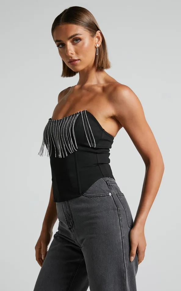 Showpo Shikita Top 8211 Diamante Trim Strapless Corset Top In Black Women Tops