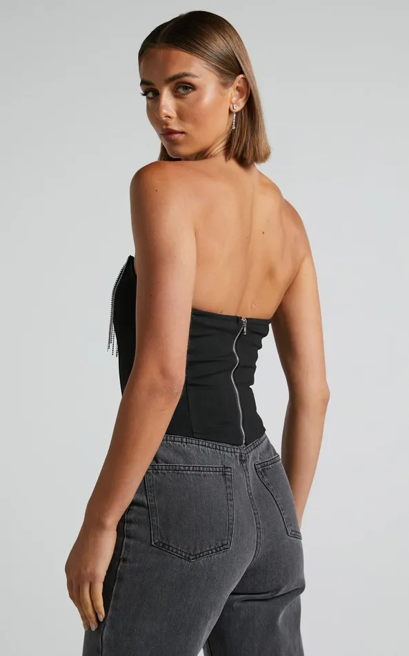 Showpo Shikita Top 8211 Diamante Trim Strapless Corset Top In Black Women Tops