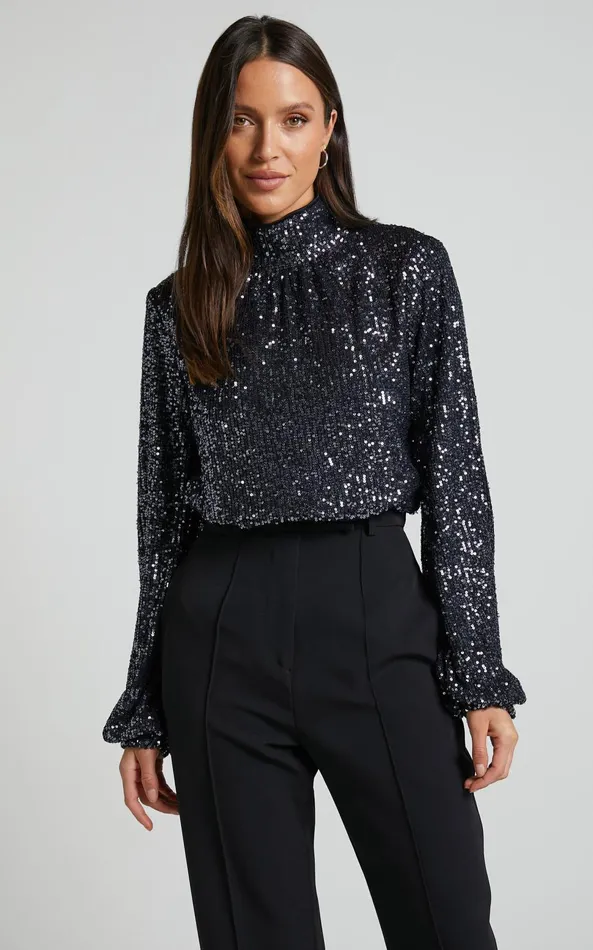 Showpo Shona Top 8211 Long Sleeve High Neck Cowl Back In Black Women Tops