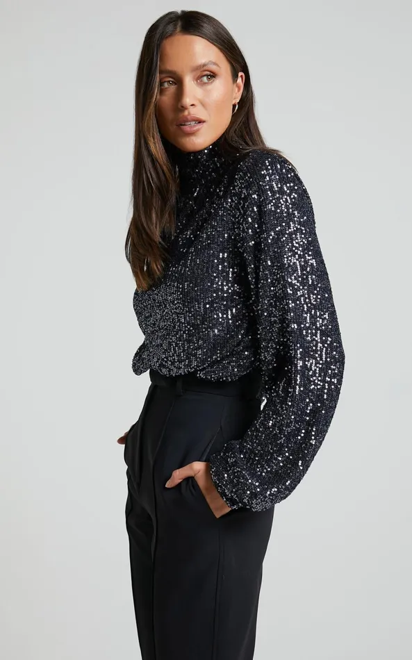 Showpo Shona Top 8211 Long Sleeve High Neck Cowl Back In Black Women Tops